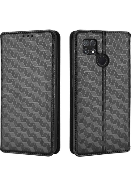 Xiaomi Için Poco C40 4g Pu Deri Stand Cüzdan Otomatik Kapatma Manyetik Telefon Kılıfı Baskılı Rhombus Desen Folio Flip Cover-Black (Yurt Dışından)