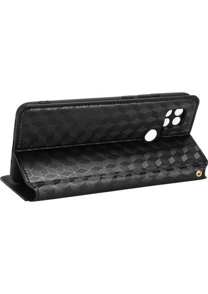 Xiaomi Için Poco C40 4g Pu Deri Stand Cüzdan Otomatik Kapatma Manyetik Telefon Kılıfı Baskılı Rhombus Desen Folio Flip Cover-Black (Yurt Dışından)