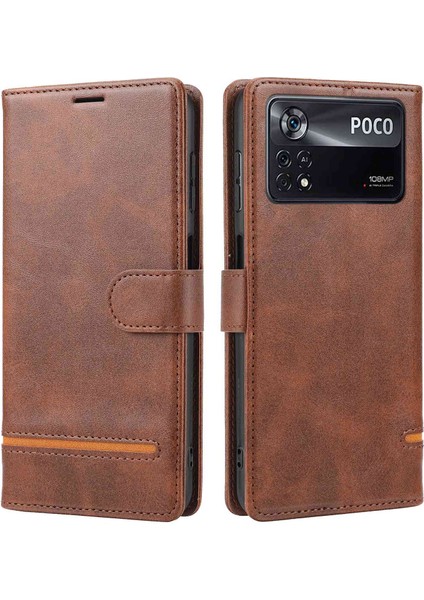 Xiaomi Poco X4 Pro 5g Iyi Korumalı Anti-Çizim Anti-Ekleme Deri Kasa Cüzdan Standı Manyetik Koruyucu Kabuk-Kahverengi (Yurt Dışından)