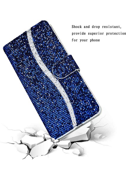 Xiaomi Redmi Için 10C Glitter Pu Deri Telefon Kılıfı Stand Manyetik Kapatma Bling El Strap-Mavi ile Şok Geçirmez Flip Kapak (Yurt Dışından) fırsatları