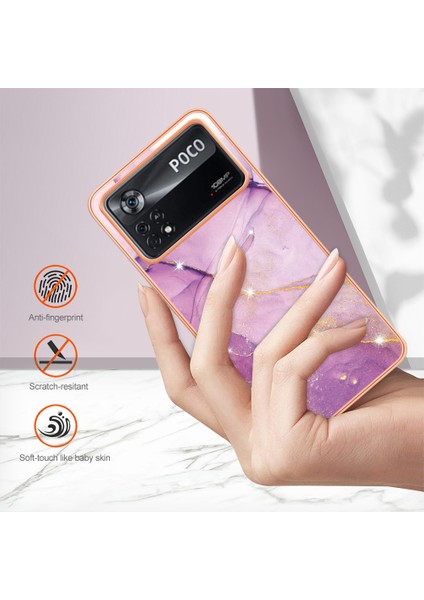 Xiaomi Poco X4 Pro 5g Mermer Desen Anti-Çizelge Anti-Çizelge Şok Geçirmez Telefon Kılıfı Yumuşak Tpu Imd Elektrokaplatma Kapak Morası (Yurt Dışından)