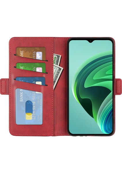 Xiaomi Için Redmi Note 11E 5g/redmi 10 5g/redmi 10 Prime+ 5g Dokulu Pu Deri+ Tpu Çift Koruma Telefon Kılıfı Şok Geçirmez Stand Cüzdan Tasarım Telefon Kabuğu-Kırmızı (Yurt Dışından) modelleri