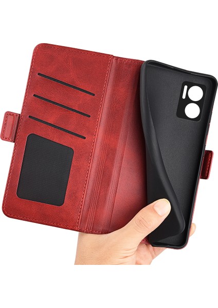 Xiaomi Için Redmi Note 11E 5g/redmi 10 5g/redmi 10 Prime+ 5g Dokulu Pu Deri+ Tpu Çift Koruma Telefon Kılıfı Şok Geçirmez Stand Cüzdan Tasarım Telefon Kabuğu-Kırmızı (Yurt Dışından) indirimleri