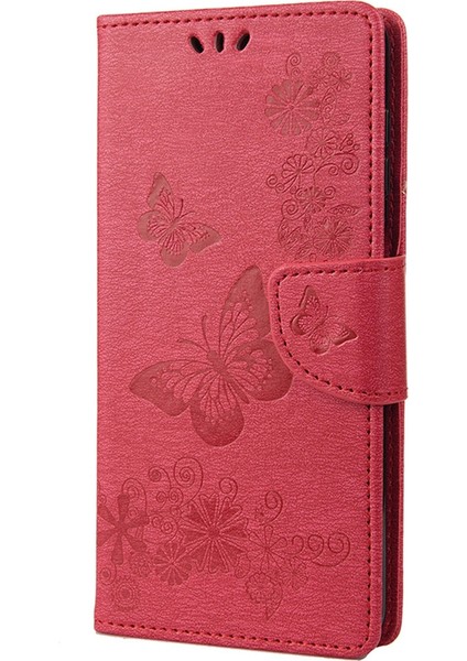 Xiaomi Için Redmi 10A Pu Deri Kelebek Çiçeği Baskılı Kılıf Stand Cüzdan Tasarım Telefon Koruyucu Kapak-Kırmızı (Yurt Dışından) indirimleri