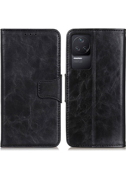 Xiaomi Için Redmi K50/REDMI K50 Pro Shockproof Splop Deri Deri Cüzdan Kılıf Çılgın At Dokusu Katlanabilir Stand Cep Telefonu Kabuk Black (Yurt Dışından)