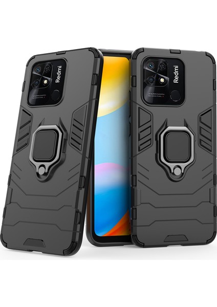 Xiaomi Redmi 10C Için Ring Tutucu Kickstand Telefon Kılıfı, Yumuşak Tpu+Sabit Pc Damla Geçirmez Koruyucu Kapak Black (Yurt Dışından)