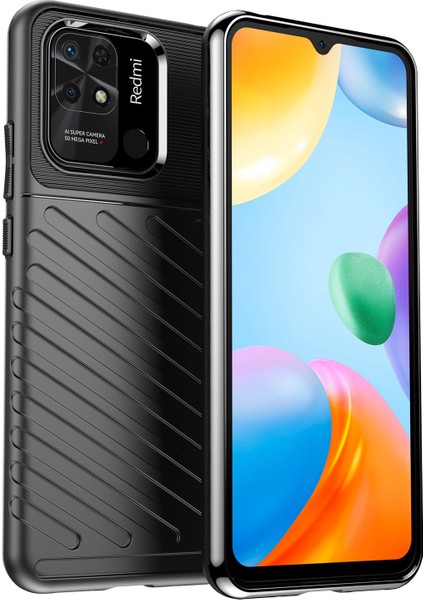 Thunder Serisi Twill Doku Xiaomi Redmi 10C Için Esnek Tpu Kılıfı, Kalınlaştırılmış Şok Geçirmez Telefon Kapak Black (Yurt Dışından)