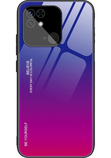 Xiaomi Redmi Için 10C Cep Telefonu Koruma Gradyan Renk Temsilli Cam Geri+Yumuşak Tpu Kenar Kılıf Mavisi/gül (Yurt Dışından)