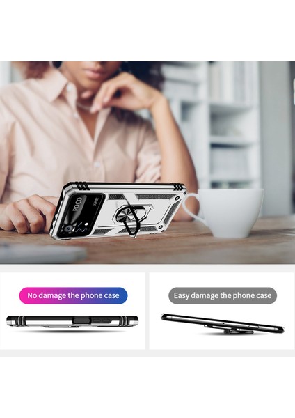 Xiaomi Poco X4 Pro 5g Yüzük Kickstand Telefon Kılıfı Yumuşak Tpu+Sert Pc Askeri Şok Geçirmez Koruyucu Kapak Silver (Yurt Dışından) fiyatları