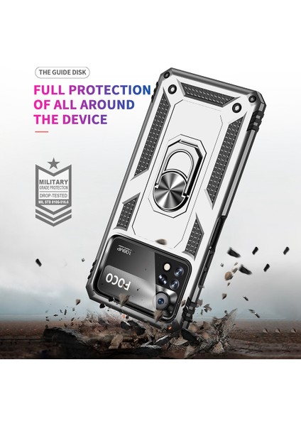 Xiaomi Poco X4 Pro 5g Yüzük Kickstand Telefon Kılıfı Yumuşak Tpu+Sert Pc Askeri Şok Geçirmez Koruyucu Kapak Silver (Yurt Dışından) indirimleri