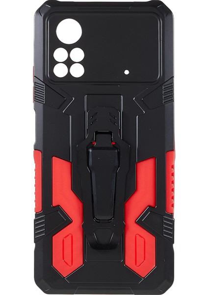 Mechwarrior Xiaomi Için Poco X4 Pro 5g Giyim Dirençli Damla Damla Damlı Yumuşak Tpu Sert Pc Sert Zırh Kılıfı Back Kickstand Telefon Kabuğu-Kırmızı (Yurt Dışından)