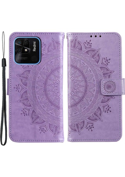 Xiaomi Redmi Için 10C Cüzdan Stand Tasarımı Baskılı Mandala Çiçek Damla Damalı Pu Deri Telefon Flip Kapak Telefon Vaka Doğru (Yurt Dışından)