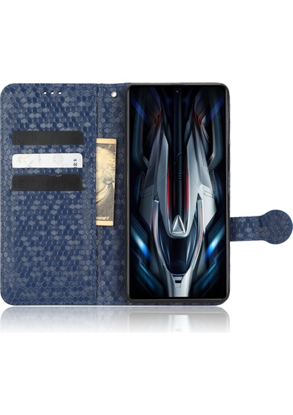 Xiaomi Redmi K50 Gaming Için 5g/poco F4 Gt 5g Flip Folio Pu Deri Cüzdan Kılıf Dot Desen Basılı Stand Koruyucu Telefon Kapağı Strap-Dark Mavi (Yurt Dışından)