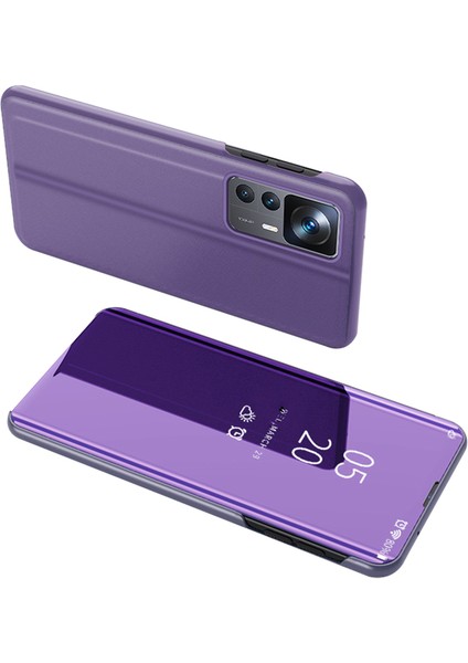 Xiaomi Için 12T 5G/12T Pro 5g/redmi K50 Ultra 5g Pu Deri Deri Ayna Flip Elektrokaplatma Kapağı Açık Görünüm Pencere Stand Scratch-Döteleme Tam Vücut Koruyucu Telefon Koruma Vaka/mavi (Yurt Dışından)