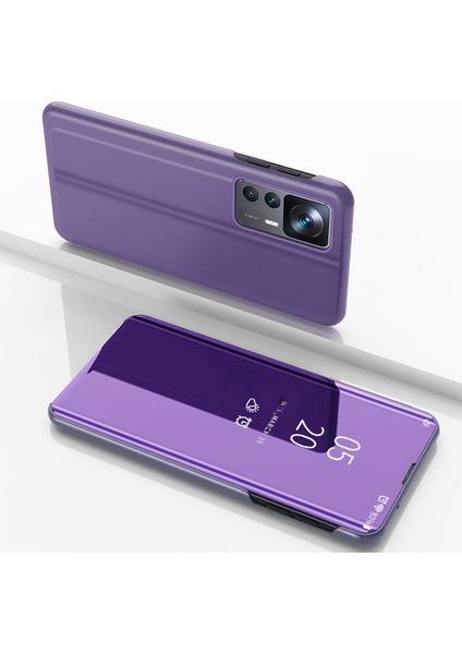 Xiaomi Için 12T 5G/12T Pro 5g/redmi K50 Ultra 5g Pu Deri Deri Ayna Flip Elektrokaplatma Kapağı Açık Görünüm Pencere Stand Scratch-Döteleme Tam Vücut Koruyucu Telefon Koruma Vaka/mavi (Yurt Dışından) indirimleri