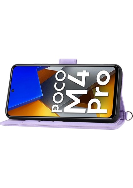 Xiaomi Poco M4 Pro 4g Için Çoklu Kart Yuvası Telefon Kasası, Baskılı Çiçekler Pu Deri Stand Cilt Touch Anti-Çizelge Telefon Kapağı Bilek Kayışı ve Omuz Kayış Işığı Mor ile (Yurt Dışından) modelleri