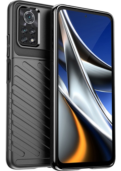 Xiaomi Poco X4 Pro 5g Thunder Serisi Twill Doku Esnek Tpu Cep Telefon Kılıfı Kalınlaştırılmış Dalgalı Anti-Drop Cover-Black (Yurt Dışından)