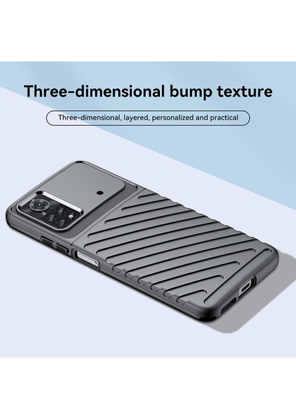 Xiaomi Poco X4 Pro 5g Thunder Serisi Twill Doku Esnek Tpu Cep Telefon Kılıfı Kalınlaştırılmış Dalgalı Anti-Drop Cover-Black (Yurt Dışından)