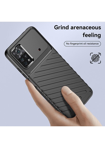 Xiaomi Poco X4 Pro 5g Thunder Serisi Twill Doku Esnek Tpu Cep Telefon Kılıfı Kalınlaştırılmış Dalgalı Anti-Drop Cover-Black (Yurt Dışından)