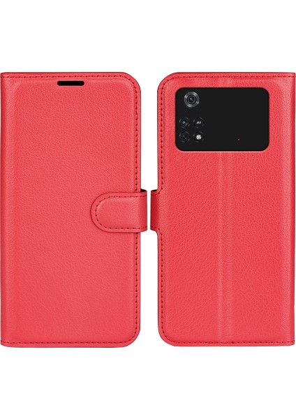 Xiaomi Için Poco M4 Pro 4g Folio Flip Litchi Doku Pu Deri Kılıf Stand Cep Telefonu Kapak-Kırmızı (Yurt Dışından)