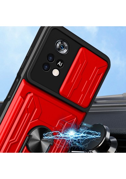 Xiaomi Poco X4 Pro 5g Slayt Kamera Kapağı Pc+Tpu Kart Tutucu Telefon Kılıfı ile Ring Kickstand-Red (Yurt Dışından) fırsatları