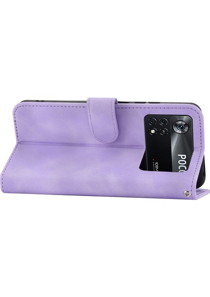 Baskılı Çiçekler Xiaomi Poco X4 Pro 5g Için Stand Kılıfı, Cilt Touch Pu Deri Çoklu Kart Yuvaları Telefon Cüzdan Kapağı Bilek Kayışı ve Omuz Kayışı Işık Moru (Yurt Dışından)