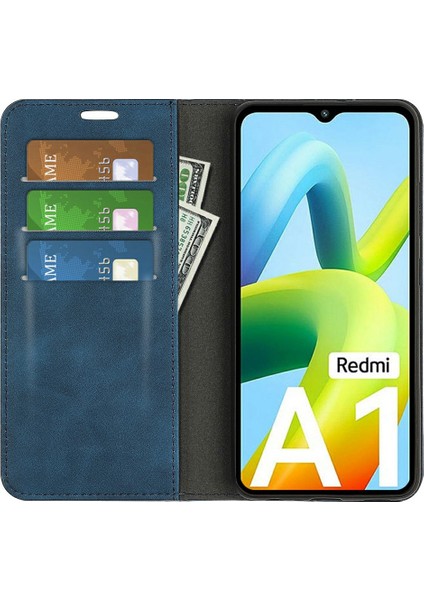 Xiaomi Için Redmi A1 4g/a2 4g Cilt Touch Duygu Pu Deri Kılıf Manyetik Otomatik Kapanış Tam Koruma Telefon Stand Cüzdan Kapak Mavisi (Yurt Dışından)
