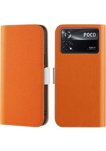 Xiaomi Poco X4 Pro 5g Için Katlanabilir Stand Deri Telefon Kılıfı, Şeker Renkli Litchi Doku Cüzdan Flip Kapak-Orange (Yurt Dışından)