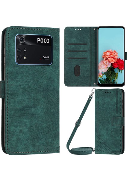 Xiaomi Için Poco M4 Pro 4g Pu Deri Stand Cüzdan Kılıfları Baskılı Şok Geçirmez Telefon Kapak Yeşili (Yurt Dışından)