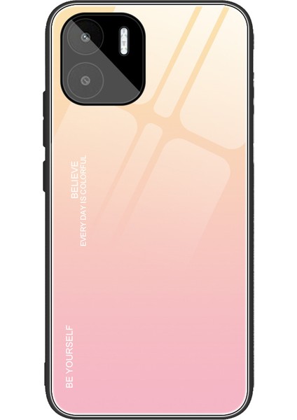 Xiaomi Redmi A1 4g / A2 4g Gradyan Renk Temsilli Cam Telefon Kılıfı Yumuşak Tpu Kenar Pc Geri Hassas Dokunmatik Kapak-Altın / Pembe (Yurt Dışından)