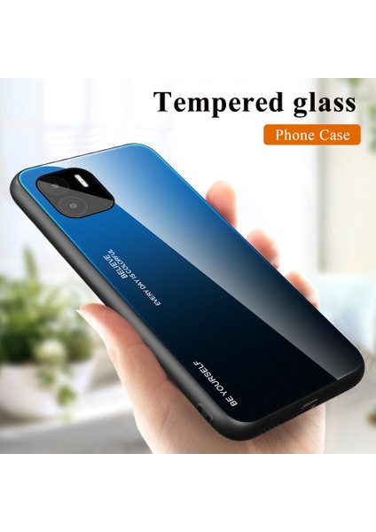 Xiaomi Redmi A1 4g / A2 4g Gradyan Renk Temsilli Cam Telefon Kılıfı Yumuşak Tpu Kenar Pc Geri Hassas Dokunmatik Kapak-Altın / Pembe (Yurt Dışından)