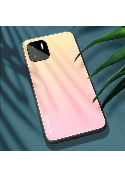 Xiaomi Redmi A1 4g / A2 4g Gradyan Renk Temsilli Cam Telefon Kılıfı Yumuşak Tpu Kenar Pc Geri Hassas Dokunmatik Kapak-Altın / Pembe (Yurt Dışından)