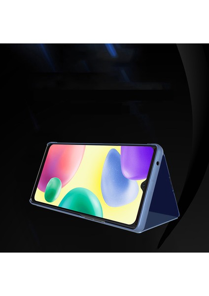 Xiaomi Redmi Için 10C Pencere Pencere Duran Kılıf Pu Deri Parlak Elektrogülasyon Ayna Makyaj Kapağı Kabuk-Silver (Yurt Dışından) fiyatları
