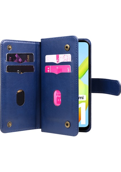 Xiaomi Için Redmi A1 4g/a2 4g Cep Telefonu Kapağı Ayarlanabilir Stand Cüzdanı Pu Deri Koruyucu Telefon Kılıfı 10 Kart Yuvası-Dark Mavi (Yurt Dışından)