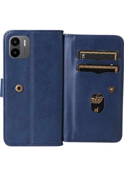 Xiaomi Için Redmi A1 4g/a2 4g Cep Telefonu Kapağı Ayarlanabilir Stand Cüzdanı Pu Deri Koruyucu Telefon Kılıfı 10 Kart Yuvası-Dark Mavi (Yurt Dışından)