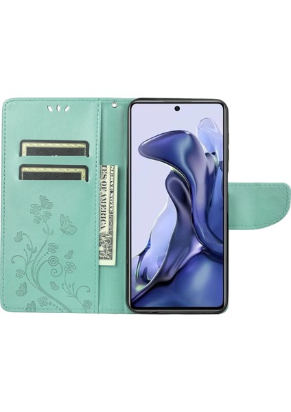 Xiaomi Için Poco X4 Pro 5g Kelebek Çiçeği Baskı Cüzdan Pu Pu Pu Deri Bilek Kayışı Stand Özellik Koruyucu Kapak Yeşili (Yurt Dışından)