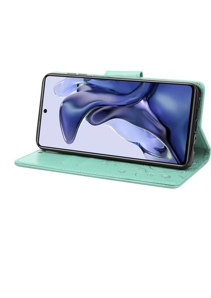 Xiaomi Için Poco X4 Pro 5g Kelebek Çiçeği Baskı Cüzdan Pu Pu Pu Deri Bilek Kayışı Stand Özellik Koruyucu Kapak Yeşili (Yurt Dışından)