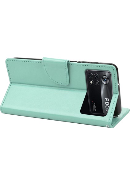 Xiaomi Için Poco X4 Pro 5g Kelebek Çiçeği Baskı Cüzdan Pu Pu Pu Deri Bilek Kayışı Stand Özellik Koruyucu Kapak Yeşili (Yurt Dışından)