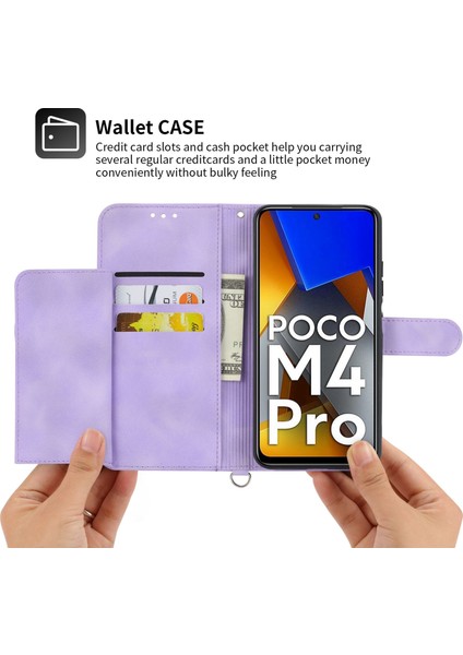 Xiaomi Poco M4 Pro 4g Için Çoklu Kart Yuvası Telefon Kasası, Baskılı Çiçekler Pu Deri Stand Cilt Touch Anti-Çizelge Telefon Kapağı Bilek Kayışı ve Omuz Kayış Işığı Mor ile (Yurt Dışından) indirimleri