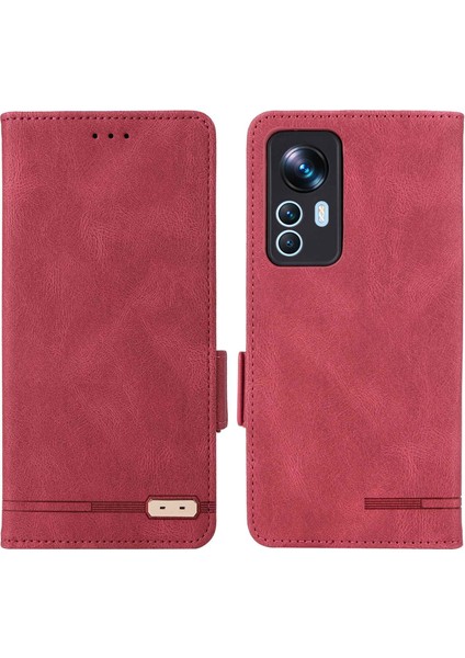 Xiaomi 12T 5g/redmi K50 Ultra 5g Cüzdan Flip Telefon Kapağı Donanım Dekoru Pu Derisi Manyetik Kapanma Stand Kılıf Kırmızı (Yurt Dışından)