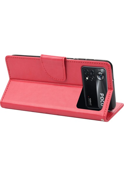 Xiaomi Poco X4 Pro 5g Kelebek Çiçeği Baskı Cüzdan Kılıf Pu Pu Deri Bilek Kayışı Stand Özellik Koruyucu Kapak-Kırmızı (Yurt Dışından)