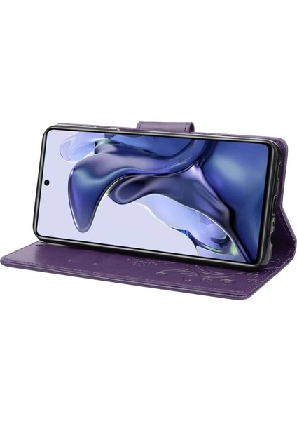 Xiaomi Poco X4 Pro 5g Kelebek Çiçeği Baskı Cüzdan Pu Pu Pu Deri Bilek Kayışı Stand Özellik Koruyucu Kapak Morası (Yurt Dışından)