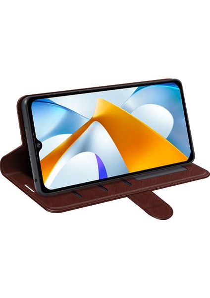 Anti-Cratch Crazy Horse Doku Doku Telefon Kabuğu Xiaomi Poco C40 4g, Flip Stant Kılıfı Pu Deri+Tpu Telefon Cüzdan Kapak-Kahverengi (Yurt Dışından)