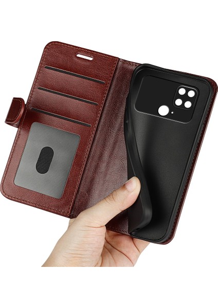 Anti-Cratch Crazy Horse Doku Doku Telefon Kabuğu Xiaomi Poco C40 4g, Flip Stant Kılıfı Pu Deri+Tpu Telefon Cüzdan Kapak-Kahverengi (Yurt Dışından)