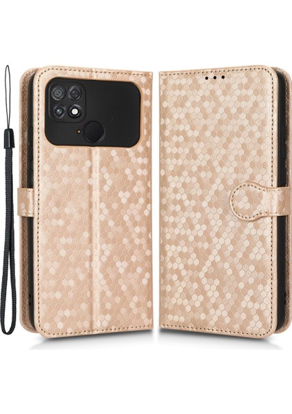 Xiaomi Için Poco C40 4g Anti-Çizelge Folio Flip Kapak Standı Cüzdan Telefon Kılıfı Dot Deseni Tpu+Pu Deri Koruyucu Kabuk Golü Altın (Yurt Dışından)