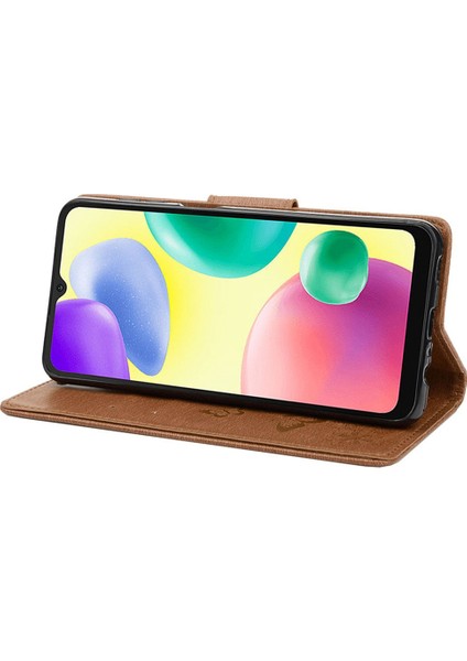 Xiaomi Için Redmi 10A Pu Deri Kelebek Çiçeği Baskılı Kılıf Stand Cüzdan Tasarım Telefon Koruyucu Kapak Kahverengi (Yurt Dışından)