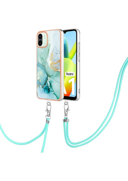 Xiaomi Için Redmi A1 4g/a2 4g Mermer Desen Damla Koruma Telefon Kılıfı Imd Elektroplatma Çerçevesi Tpu Koruyucu Kapak Kirkar-Yeşil (Yurt Dışından)
