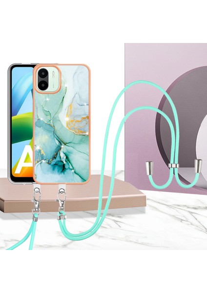 Xiaomi Için Redmi A1 4g/a2 4g Mermer Desen Damla Koruma Telefon Kılıfı Imd Elektroplatma Çerçevesi Tpu Koruyucu Kapak Kirkar-Yeşil (Yurt Dışından)