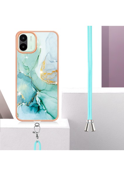Xiaomi Için Redmi A1 4g/a2 4g Mermer Desen Damla Koruma Telefon Kılıfı Imd Elektroplatma Çerçevesi Tpu Koruyucu Kapak Kirkar-Yeşil (Yurt Dışından)