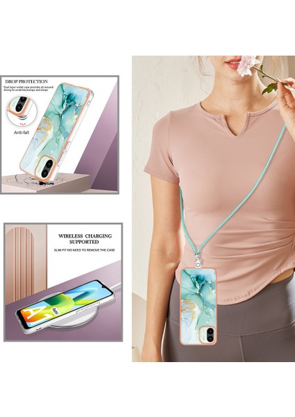 Xiaomi Için Redmi A1 4g/a2 4g Mermer Desen Damla Koruma Telefon Kılıfı Imd Elektroplatma Çerçevesi Tpu Koruyucu Kapak Kirkar-Yeşil (Yurt Dışından)